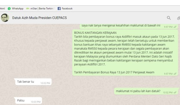 Penjawat Awam Pesara Kerajaan Dapat Bonus Raya Semasa Mstar