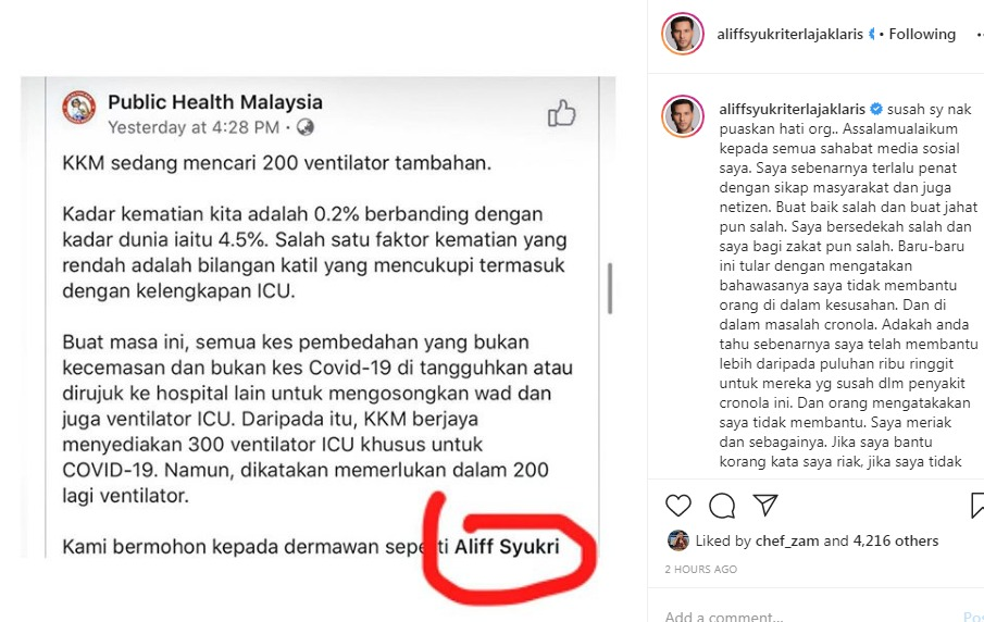 Aliff Syukri Derma Puluhan Ribu Ringgit Untuk Atasi Covid 19 Bila Bantu Kata Riyak Tak Tolong Kata Jahat Pula Hiburan Mstar