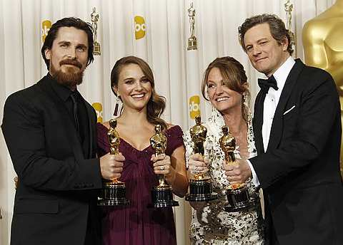 Pemenang Anugerah Akademi Oscar ke-83. Dari kiri: Christian Bale, Natalie Portman, Melissa Leo dan Colin Firth. - Foto AP