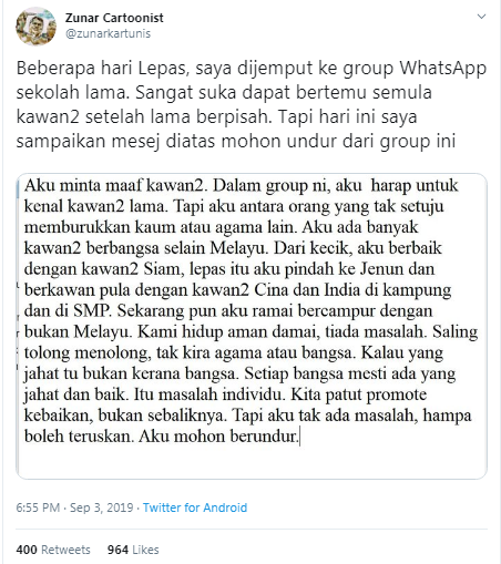 Aku Minta Maaf Kawan Kawan Zunar Left Group Whatsapp Sekolah Kenapa Viral Mstar