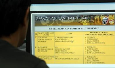 Seorang lelaki melayari laman daftar pemilih. Golongan pengkritik mempersendakan nama-nama pelik yang dipaparkan dalam daftar pemilih berkenaan.  