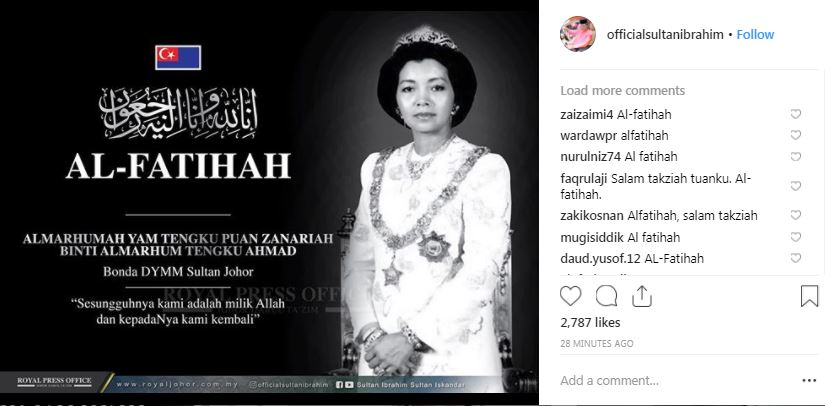 Bonda Tiri Sultan Ibrahim Tengku Puan Zanariah Mangkat Semasa Mstar