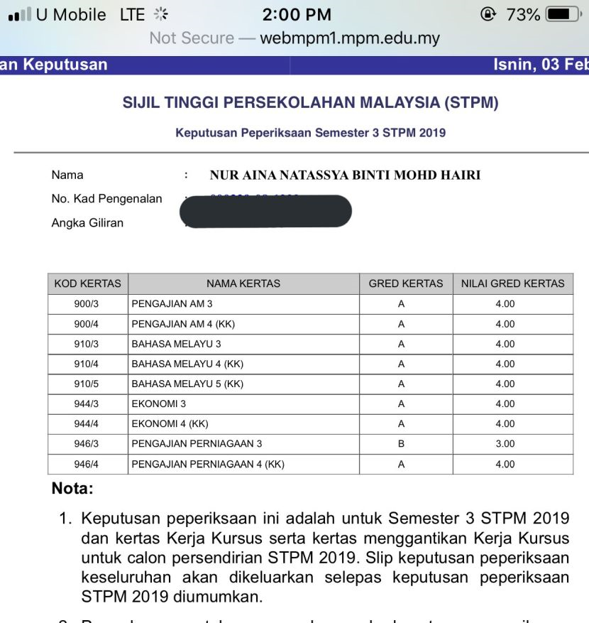 Semakan Keputusan Stpm Penggal 1 2019