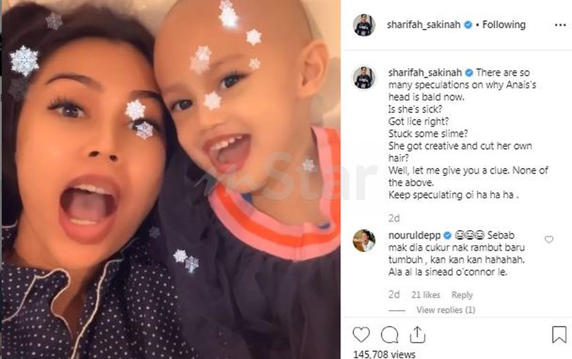 Sharifah Sakinah Botakkan Kepala Anak Perempuannya Adakah Dia Sakit Atau Dijangkiti Kutu Teruskan Buat Spekulasi Hiburan Mstar