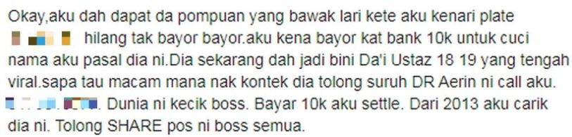 Dah bayar tapi cerita belum habis isteri Da i Farhan nafi