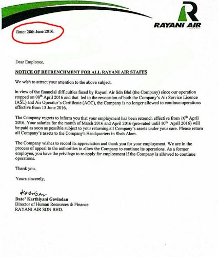 Rayani Air Digesa Tarik Balik Surat Berhenti Kerja Semasa Mstar