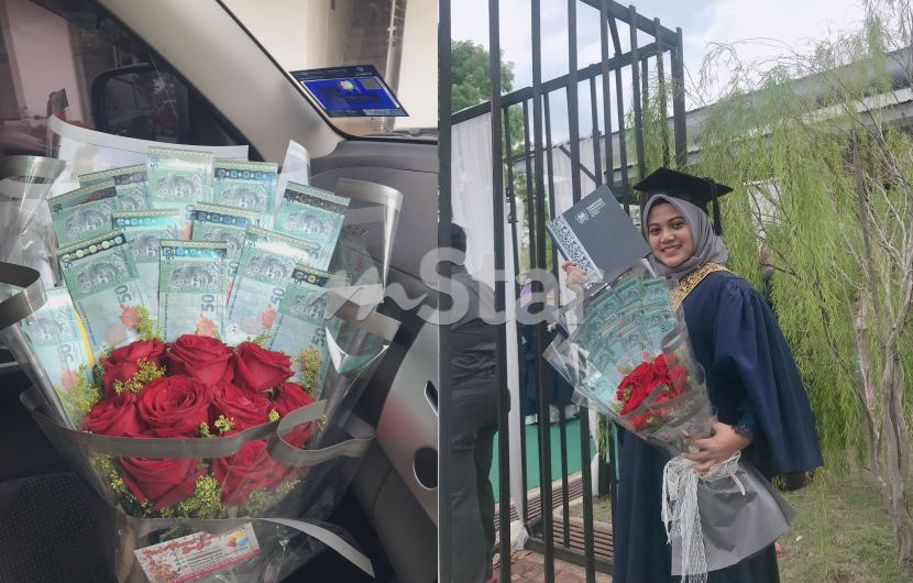 Acah Acah Nak Kasut Baharu Tapi Graduan Dapat Hadiah Konvo Lebih Mahal Ingatkan Bunga Biasa Rupa Rupanya Jambangan Duit Viral Mstar