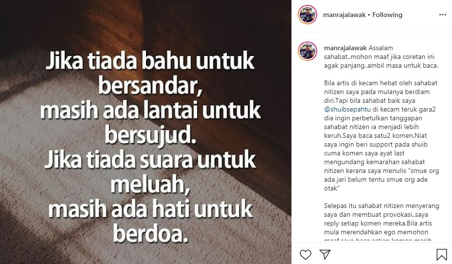 Niat Nak Support Shuib Komen Man Raja Lawak Dikecam Netizen Semua Orang Ada Jari Belum Tentu Semua Orang Ada Otak Hiburan Mstar