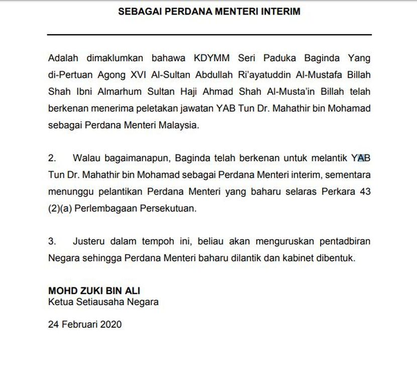 Agong lantik Dr Mahathir sebagai perdana menteri interim - Semasa 