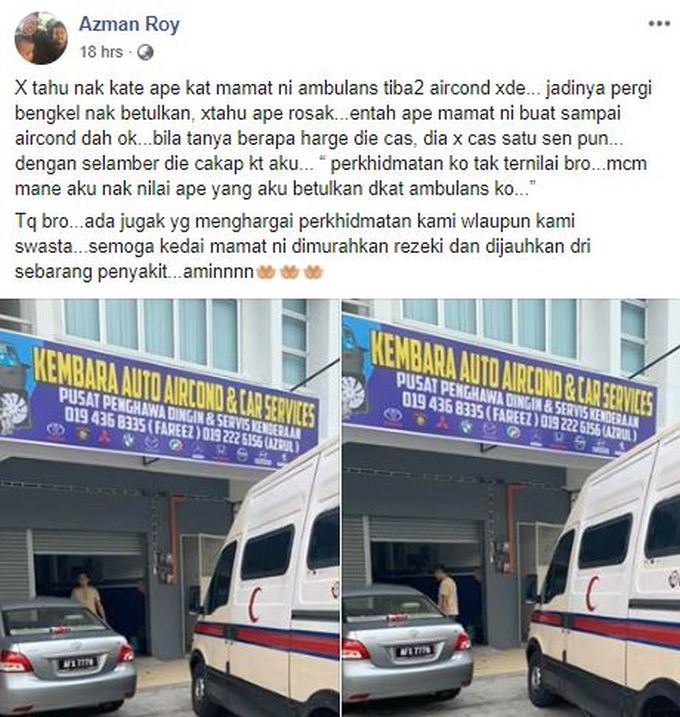 Bengkel kurang job, mekanik selamba tak caj ambulans aircond rosak 