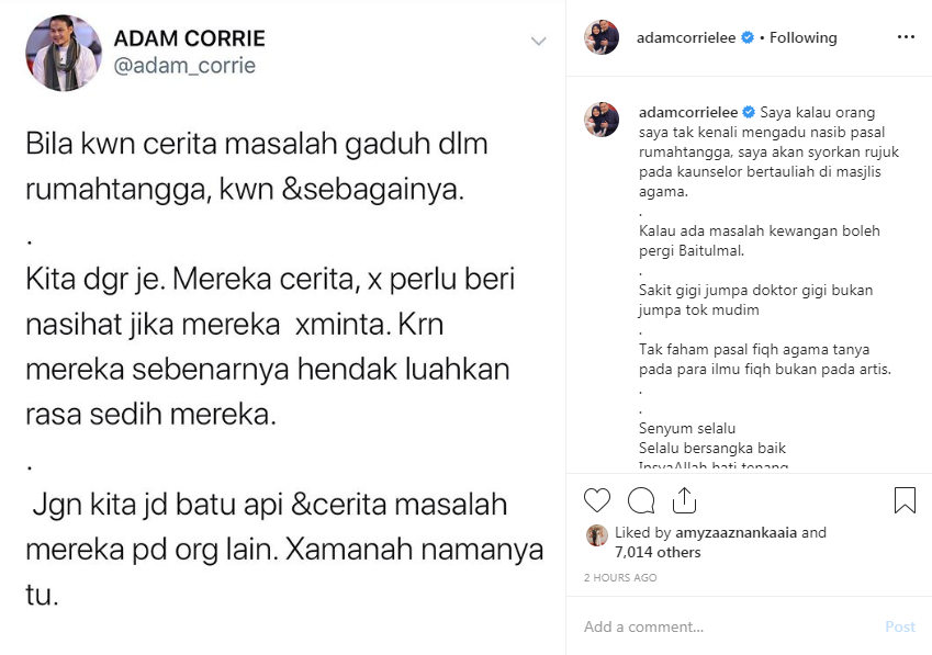 Jangan Jadi Batu Api Kawan Cerita Untuk Luahan Sahaja Adam Corrie Nasihat Pasangan Bermasalah Perlu Jumpa Kaunselor Untuk Nasihat Hiburan Mstar